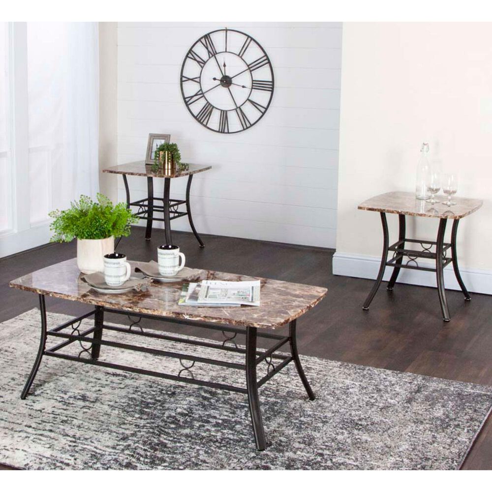 Penny Lane Honey 3-Pack Occasional Table Set in Chocolate Faux Marble and Espresso, , large