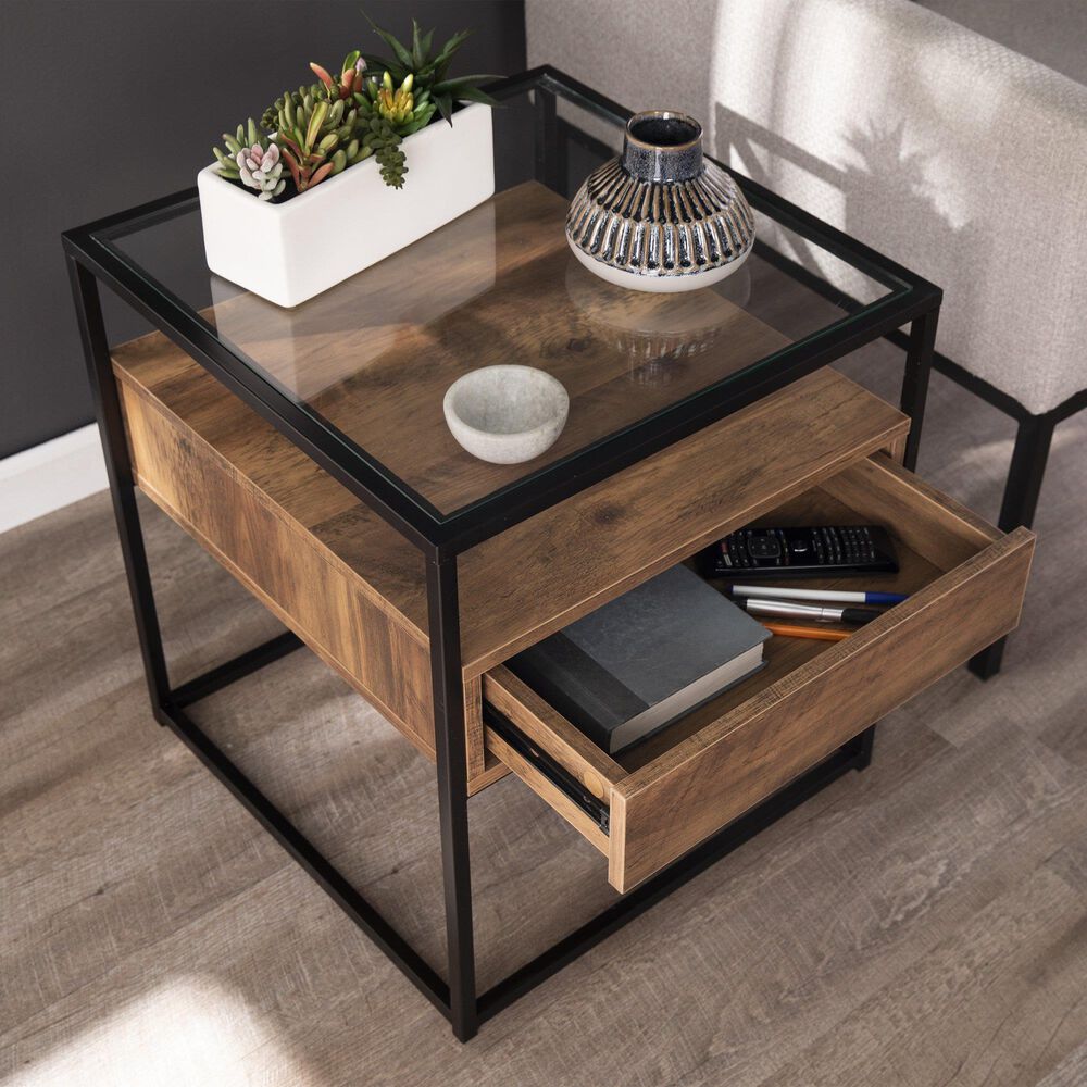 Southern Enterprises Olivern End Table in Black and Natural, , large