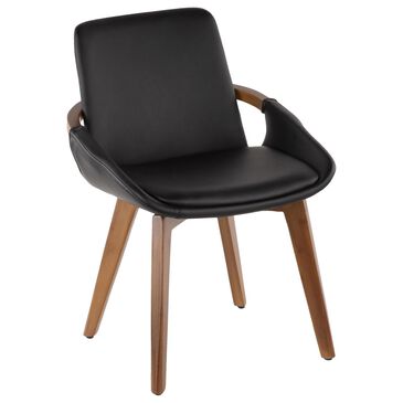 LumiSource Cosmo Arm Chair with Black Faux Leather Cushion in Walnut, , large