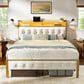 HOMLUX Full Upholstered Bookcase Bed with LED Headboard with Charging Station in White, , large