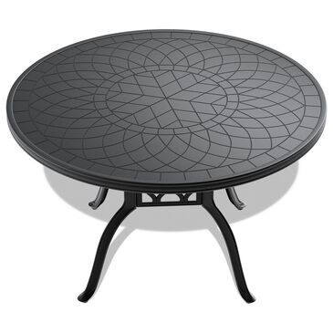 Hearth and Haven Outdoor Aluminum Dining Table with Round Table Top and Carved Texture, Black, , large