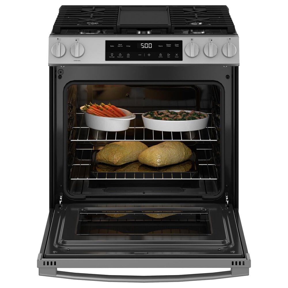 GE Appliances 30" Slide-In Front-Control Gas Range with Steam Clean in Stainless Steel, , large