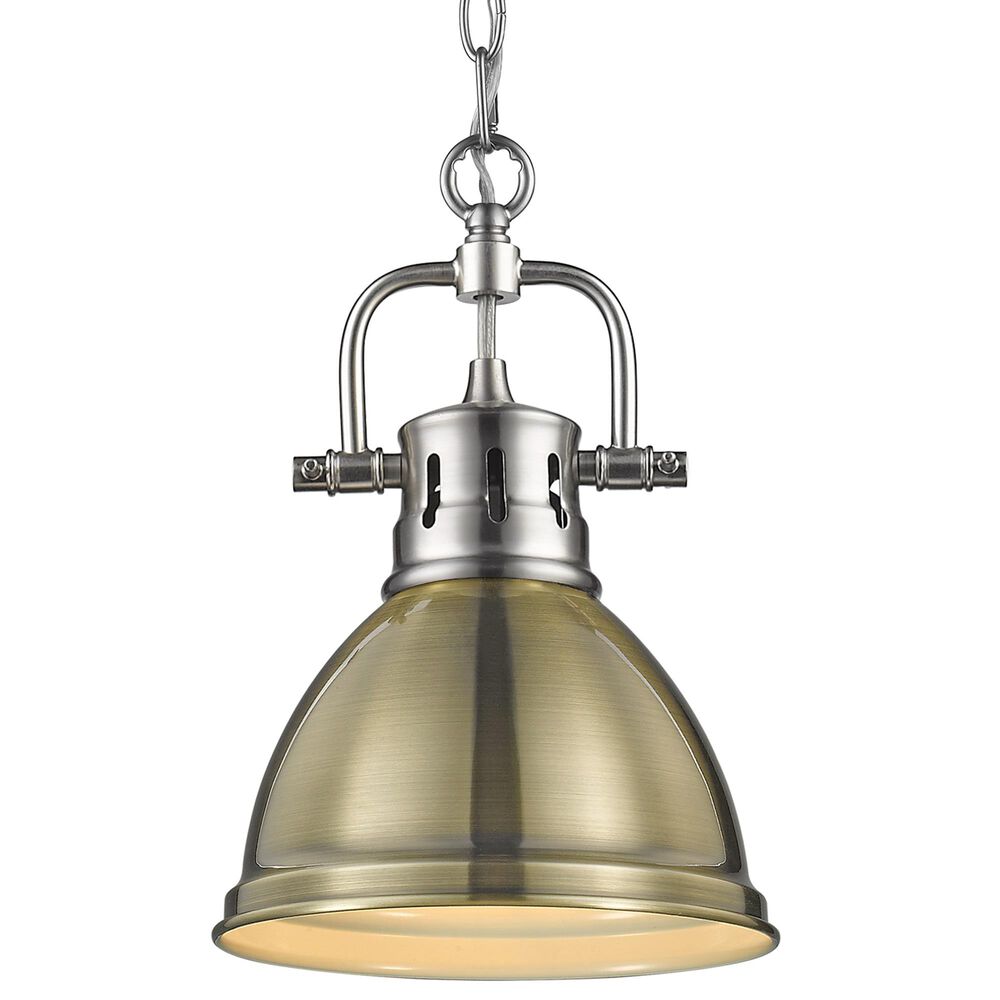 Golden Lighting Duncan Mini Pendant in Aged Brass with Chain in Pewter, , large