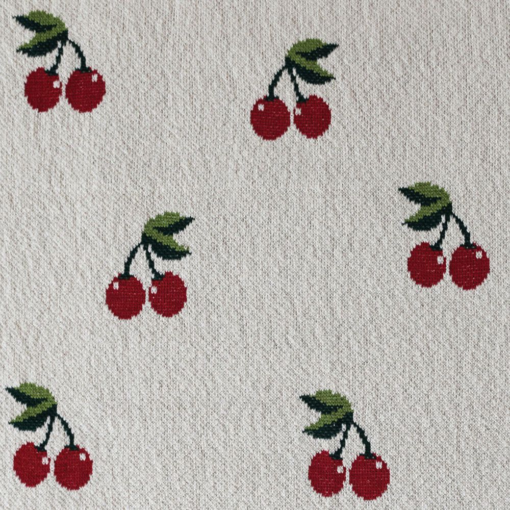 Creative Coop Little One Cotton Knit Baby Blanket with Cherries in Cream, Red and Green, , large