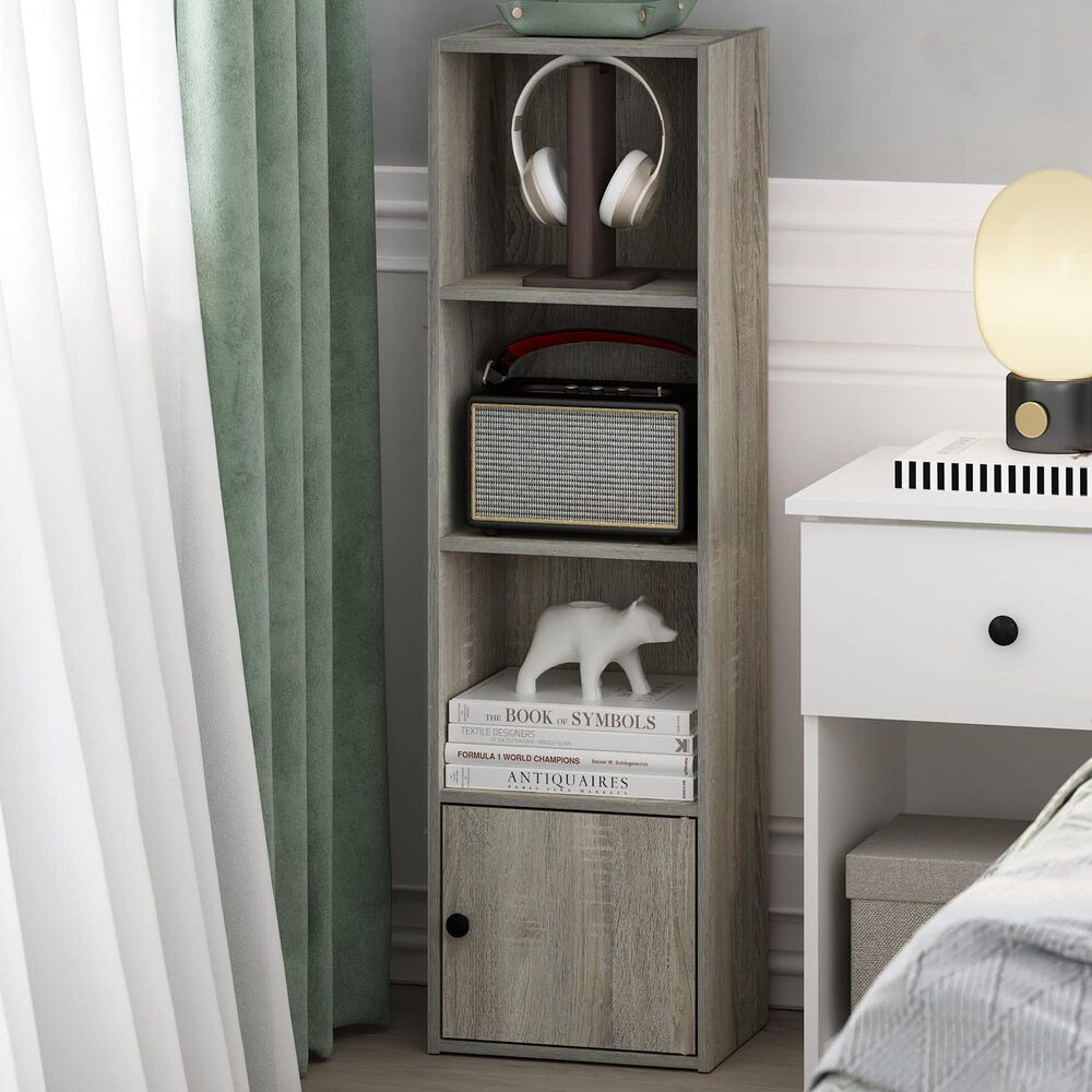 HOMLUX 4-Tier Shelf Bookcase with Door Storage Cabinet in French Oak, , large