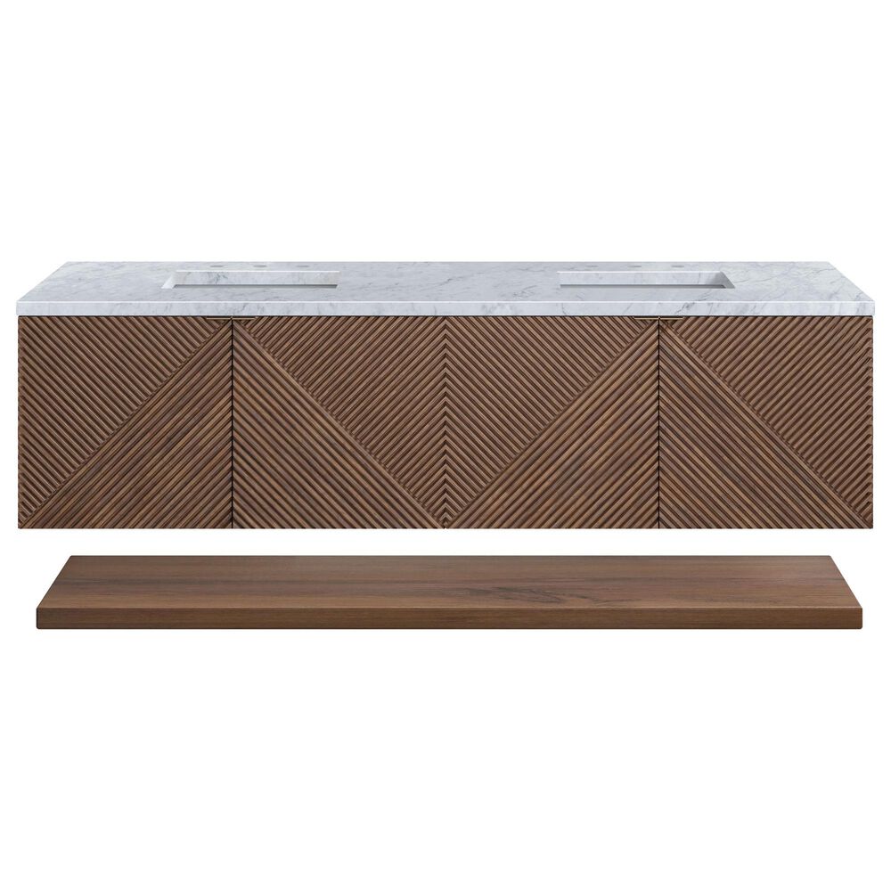 James Martin Vanities Marcello 72" Double Bathroom Vanity in Chestnut with 3 cm Carrara White Marble Top and Rectangular Sinks, , large