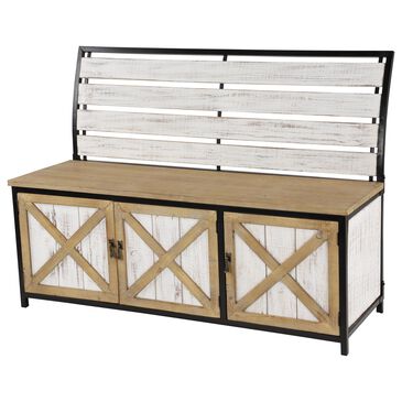 Maple and Jade Farmhouse Storage Bench in Whitewashed and Natural, , large