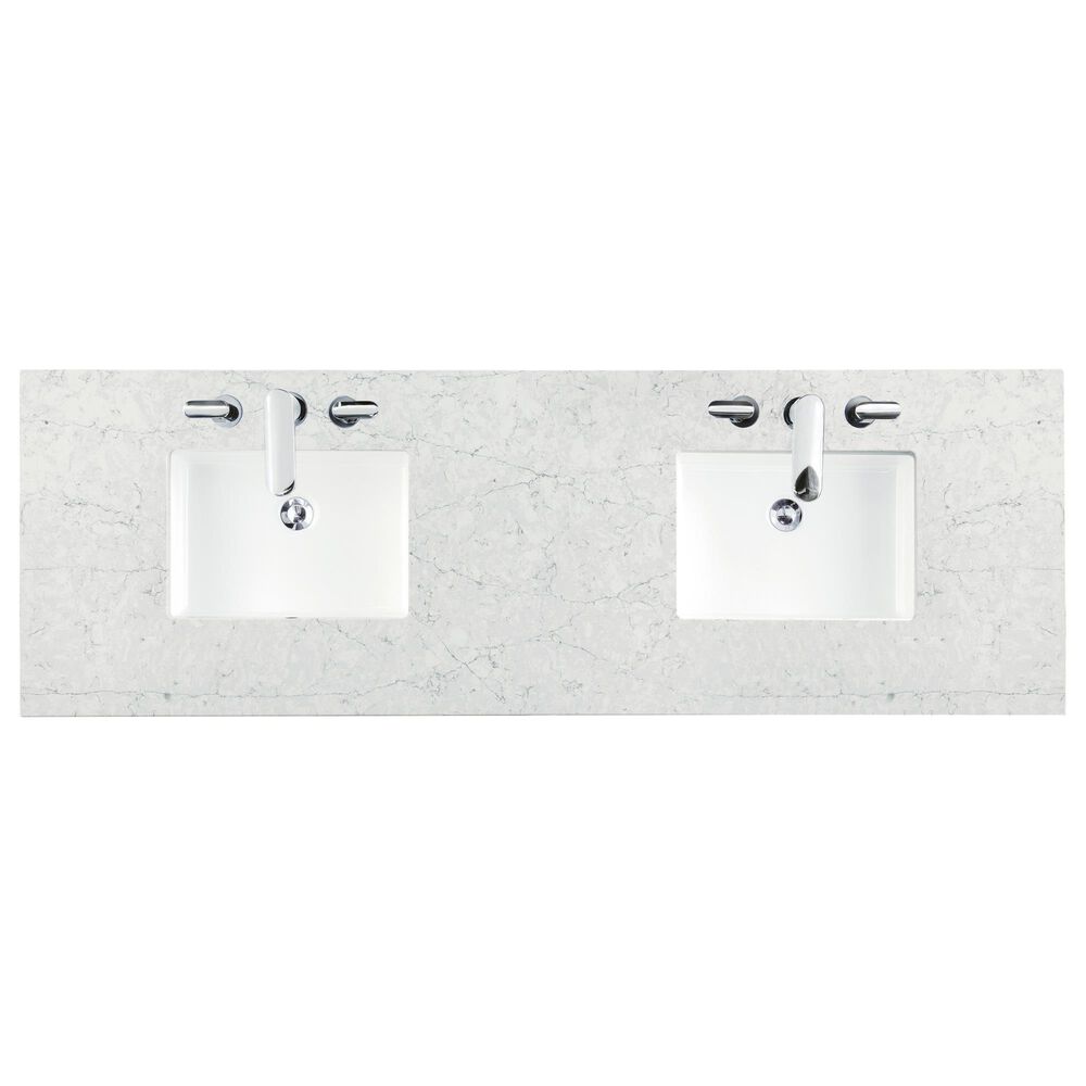 James Martin Vanities Emmeline 72" Double Bathroom Vanity in Pebble Oak with 3 cm Eternal Jasmine Pearl Quartz Top and Rectangular Sinks, , large