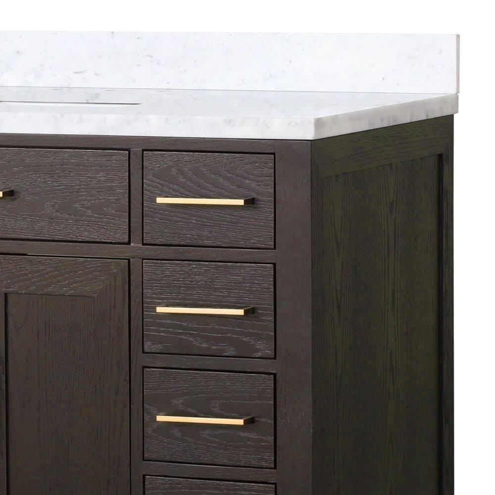 Lexora Home Abbey 48&quot; Single Bathroom Vanity in Brown Oak with 2 cm White Carrara Marble Top and Rectangular Sink, , large