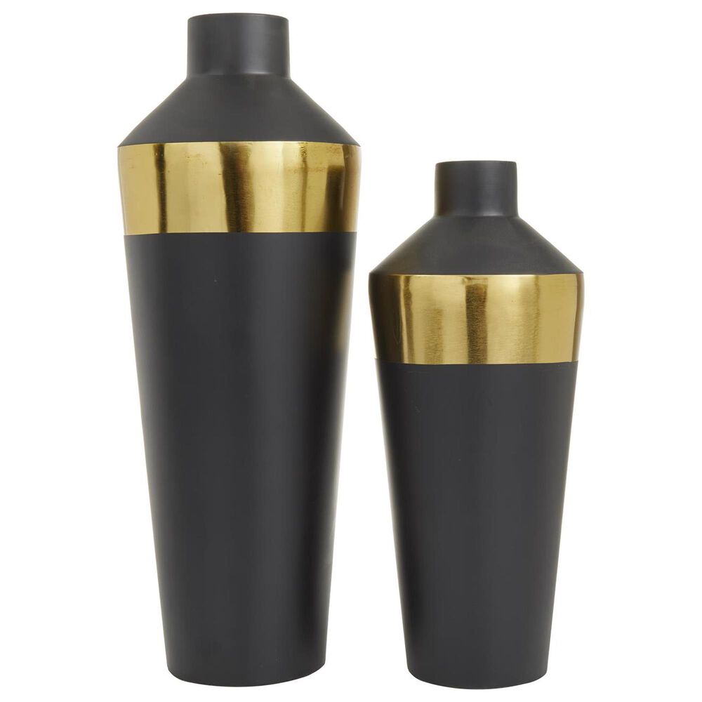 Maple and Jade 2-Piece Iron Decorative Vase Set in Matte Black and Gold, , large