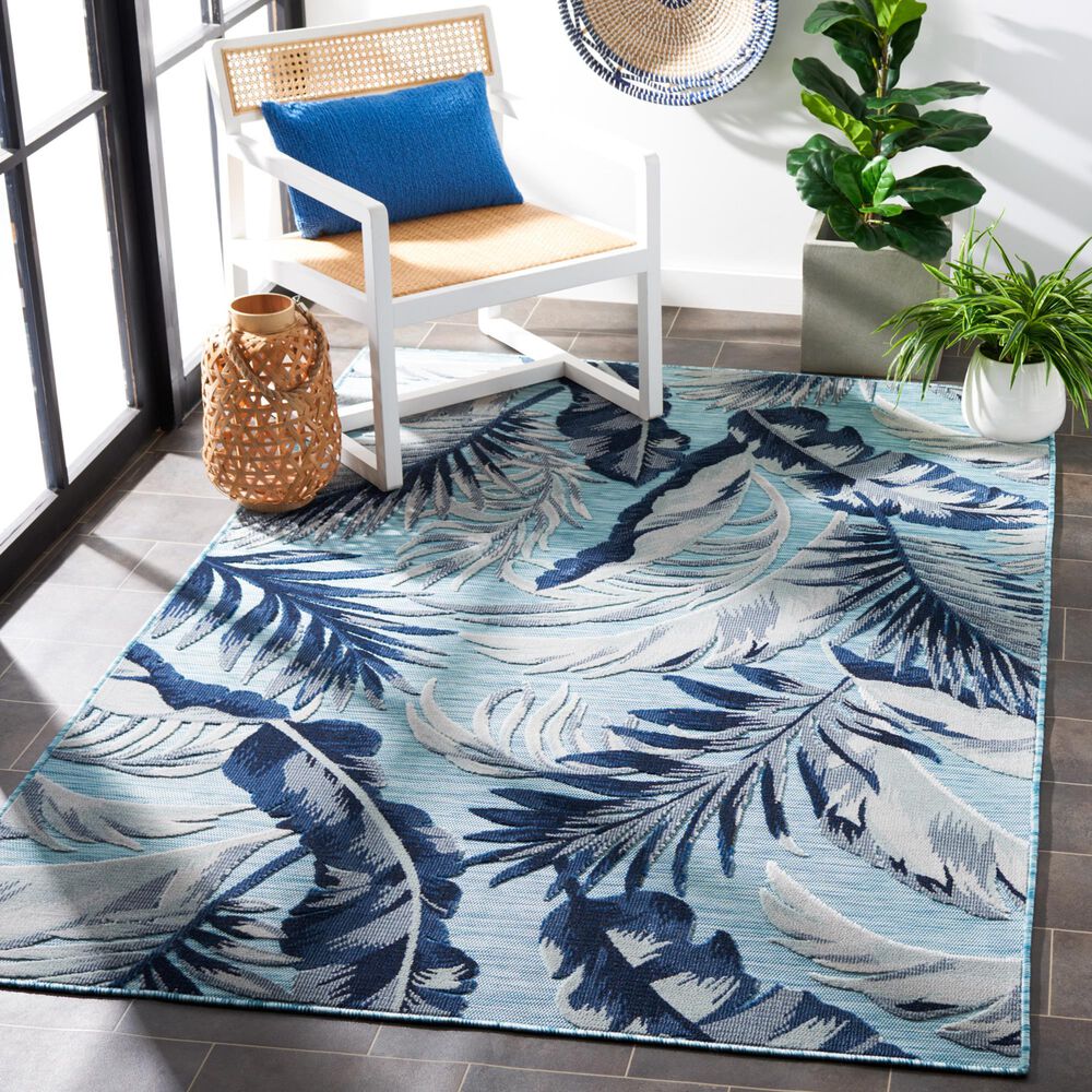 Safavieh Cabana CBN452J 8&#39; x 10&#39; Aqua and Navy Indoor/Outdoor Area Performance Rug, , large