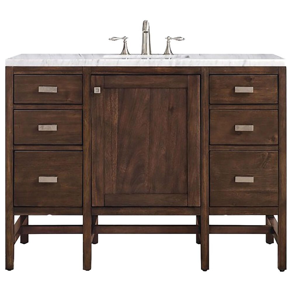 James Martin Vanities Addison 48" Single Vanity in Mid Century Acacia with 3 cm Carrara White Marble Top, , large