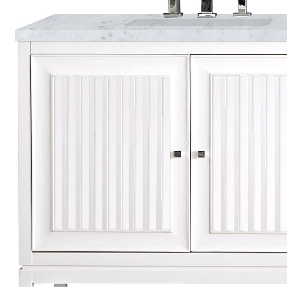 James Martin Vanities Athens 72&quot; Double Bathroom Vanity in Glossy White with 3 cm Carrara White Marble Top and Rectangular Sinks, , large