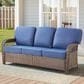 Hearth and Haven Outdoor Sofa with T-back Cushions and Brown Wicker in Blue, , large
