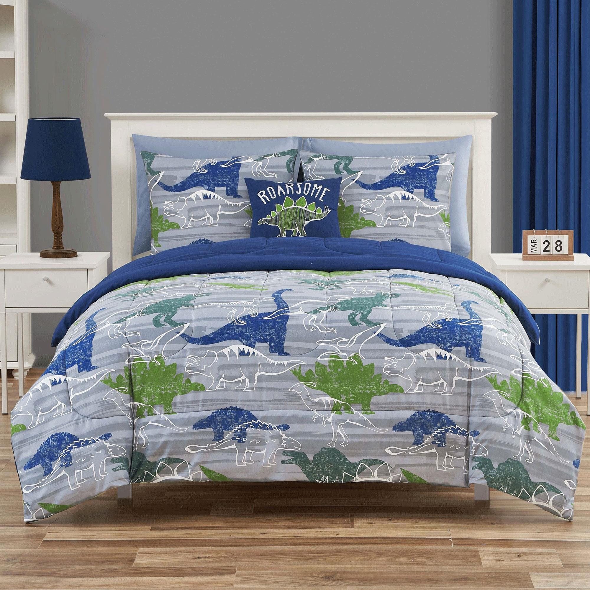 BCP Home Dino Twin 5 Piece Twin Comforter Set in Gray NFM