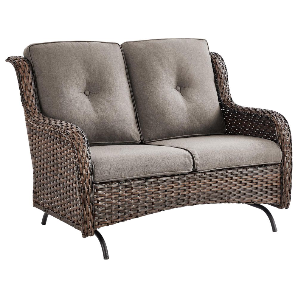 Sunwell Garden Outdoor Glider Loveseat with Brown Rattan in Gray, , large