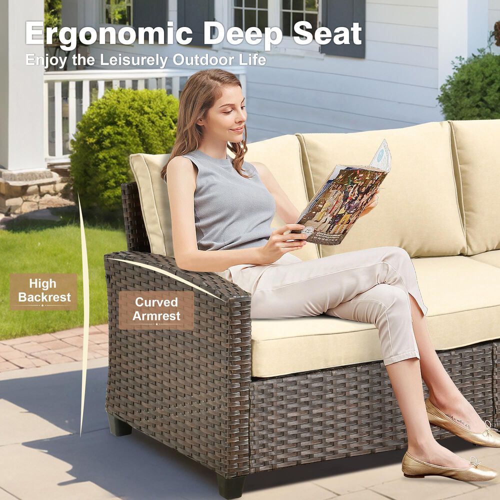 HOMLUX 7-Piece Patio Conversation Set with Two Ottomans in Beige, , large