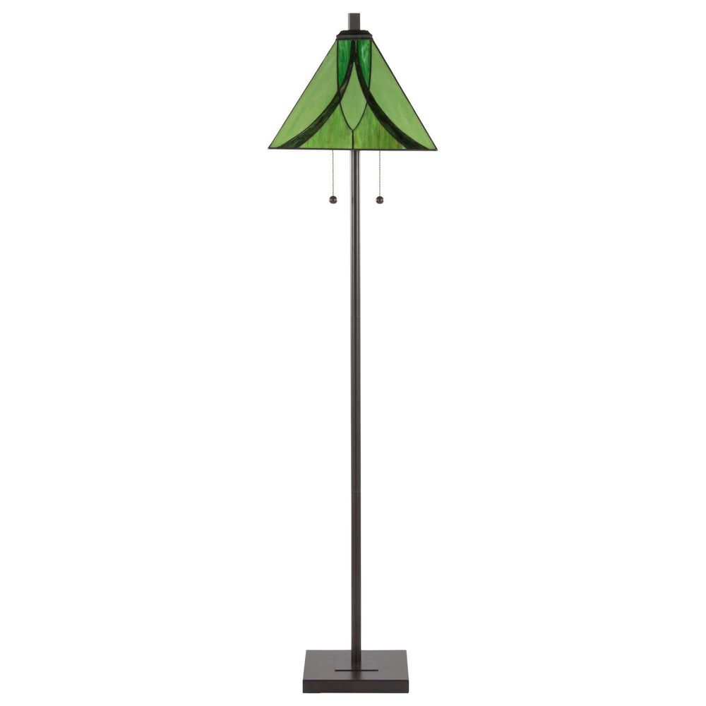 LumiSource Ren Floor Lamp with Green Glass Shade in Oil Rubbed Bronze, , large