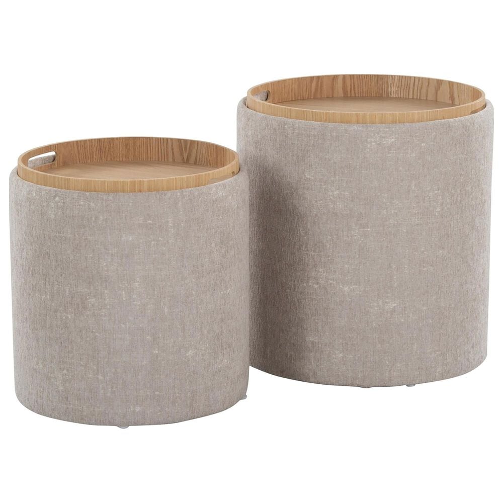 Lumisource Tray 2-Piece Nesting Ottoman Set in Light Brown, , large