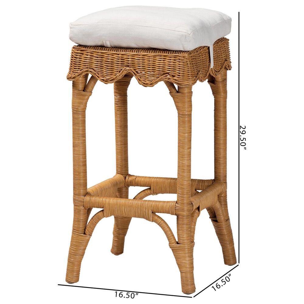 Baxton Studio Muy Scallop Rattan Bar Stool in Honey, , large