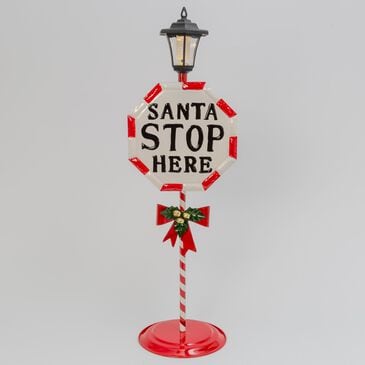 The Gerson Company Solar Lighted Metal "Santa Stop Here" Sign in White and Red, , large