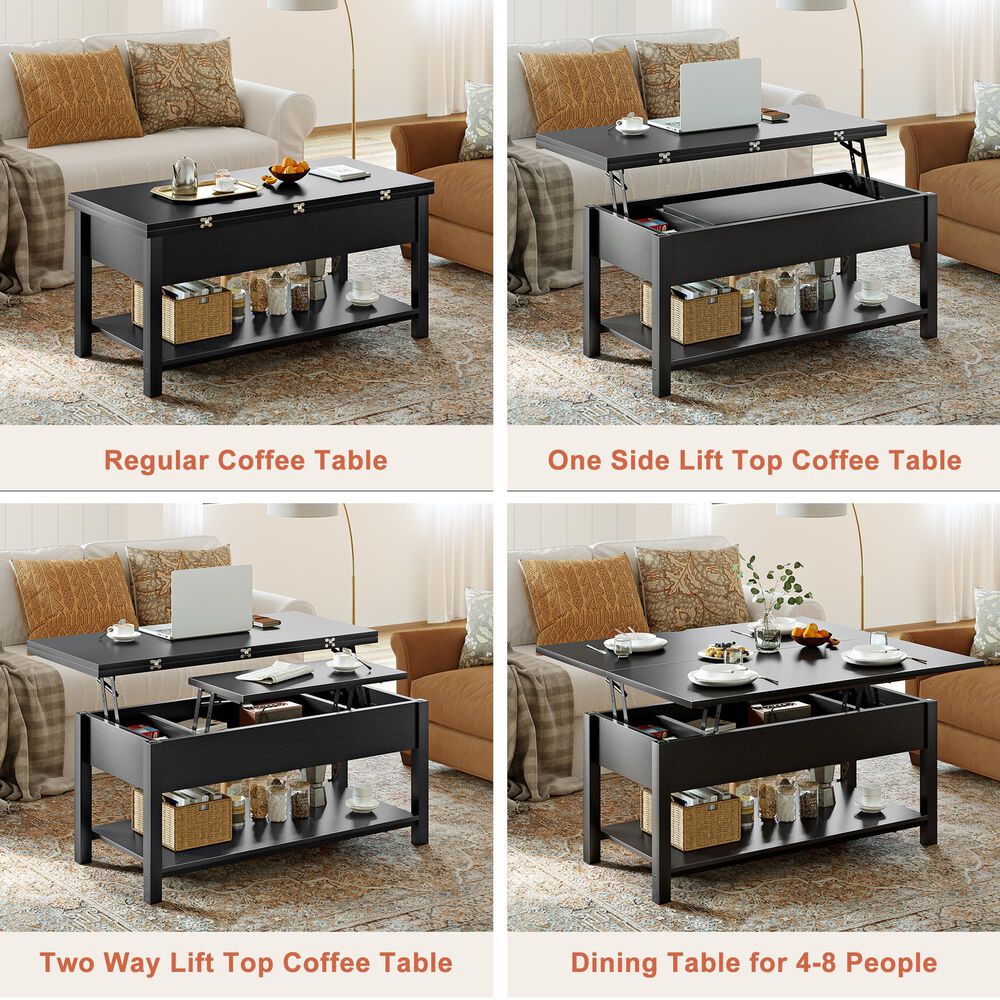 HOMLUX Lift Top Coffee Table in Black, , large