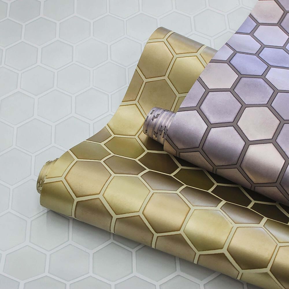 Tempaper Hexagon Tile Brushed Gold Peel and Stick Wallpaper | Nebraska