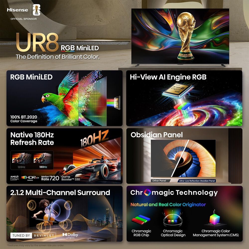 Hisense Series UR8 100" RGB MiniLED UHD - Smart Google TV in Black, , large