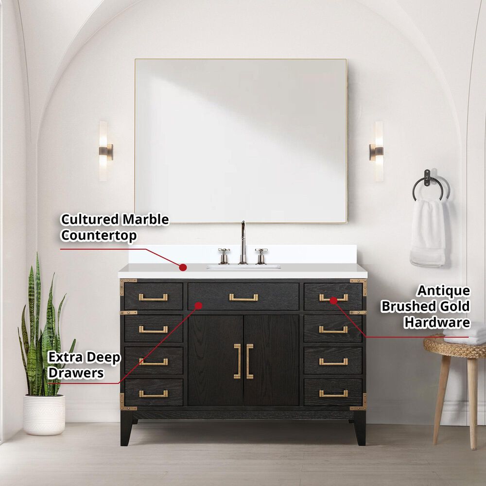Lexora Home Laurel 48&quot; Single Bathroom Vanity in Black Oak with White Cultured Marble Top and Rectangular Sink, , large