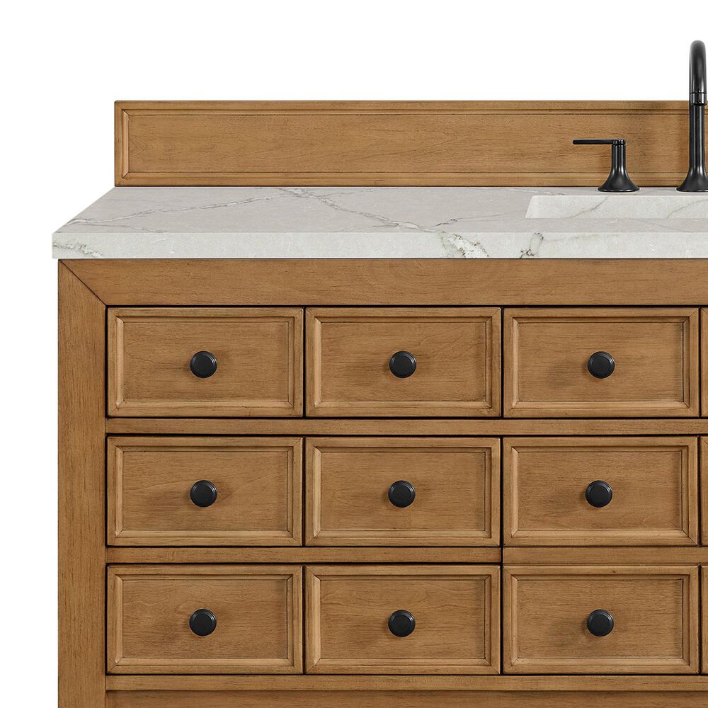 James Martin Malibu 60&quot; Single Bathroom Vanity in Amber Birch with 3 cm Victorian Silver Quartz Top and Rectangular Sink, , large