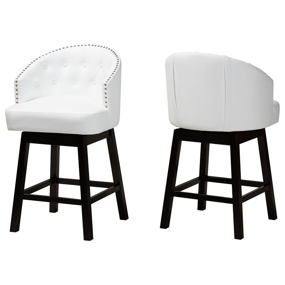 Baxton Studio Theron Swivel Counter Stool with White Cushion in Espresso Brown (Set of 2), , large