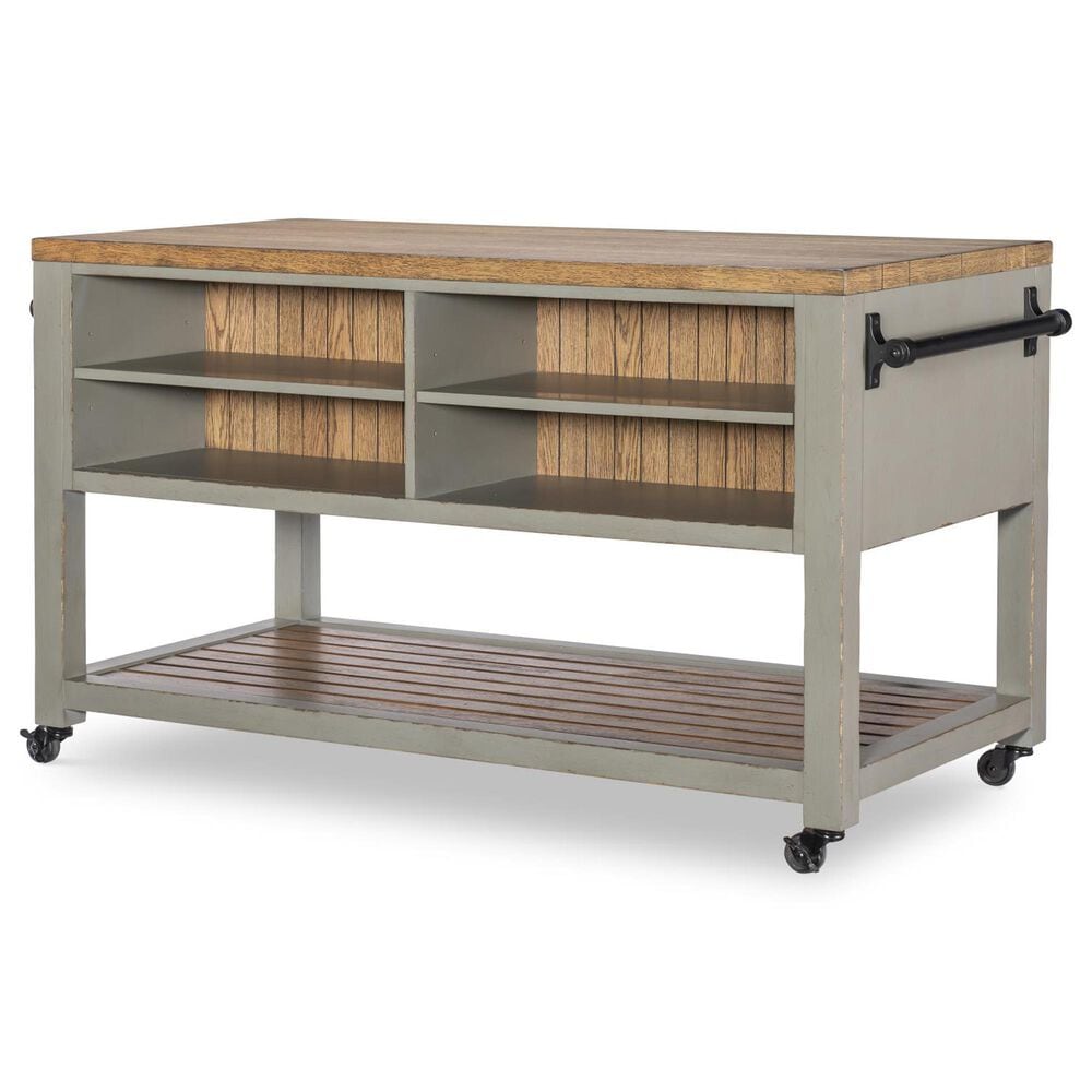 Legacy Classic Furn Direct Shp Vintage Market Kitchen Island in Barnwood Oak and Northern Moss, , large