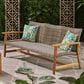 Hearth and Haven Hampton Outdoor Wicker Sofa with Wooden Frame in Grey and Natural, , large