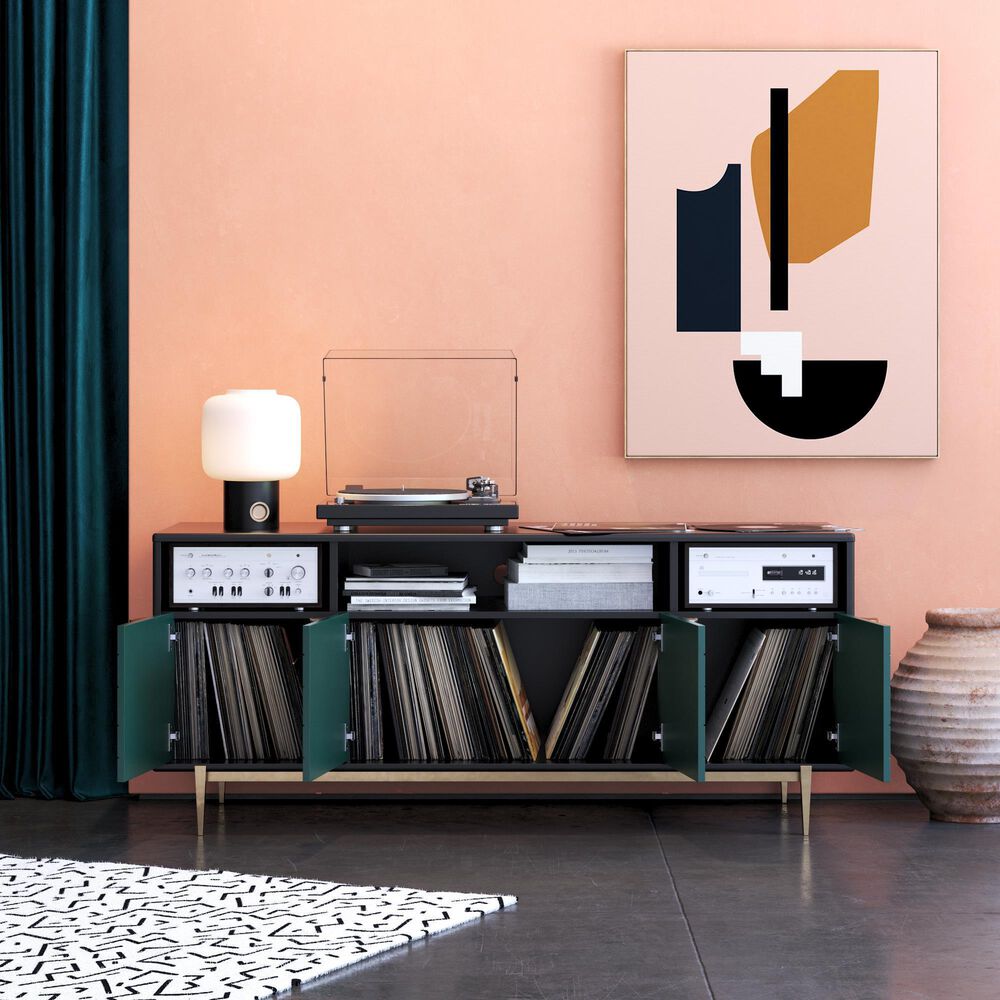 DHP Olivia 59.61&quot; TV Stand in Black and Geometric Pattern, , large