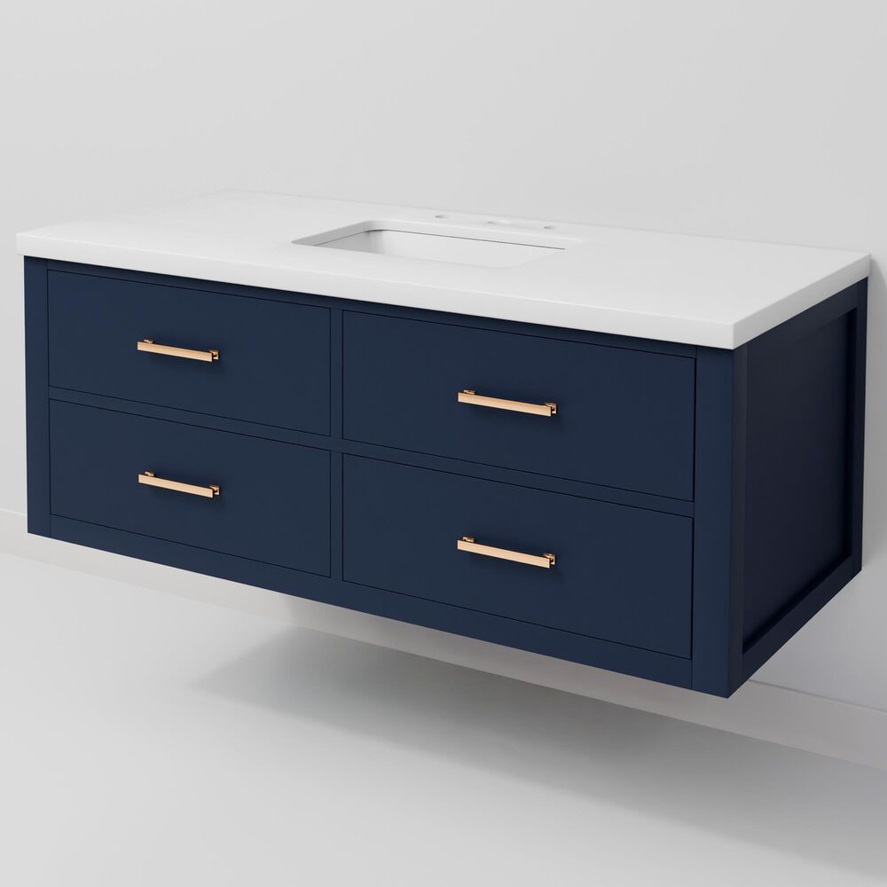 Lexora Home Castor 48" Single Bathroom Vanity in Blue with 2 cm White Quartz Top and Rectangular Sink, , large