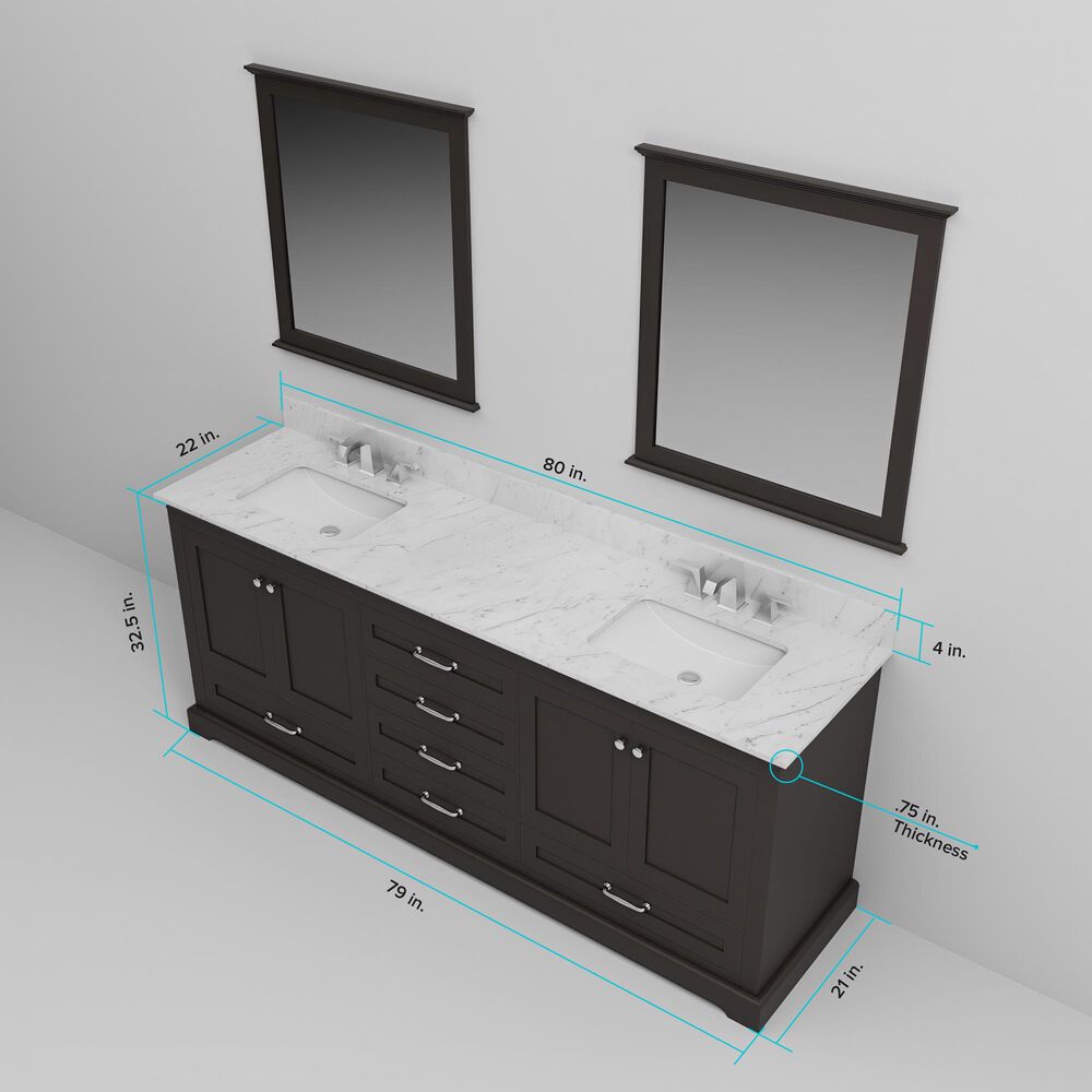 Lexora Home Dukes 80" Double Bathroom Vanity in Espresso with 2 cm White Quartz Top and Rectangular Sinks, , large