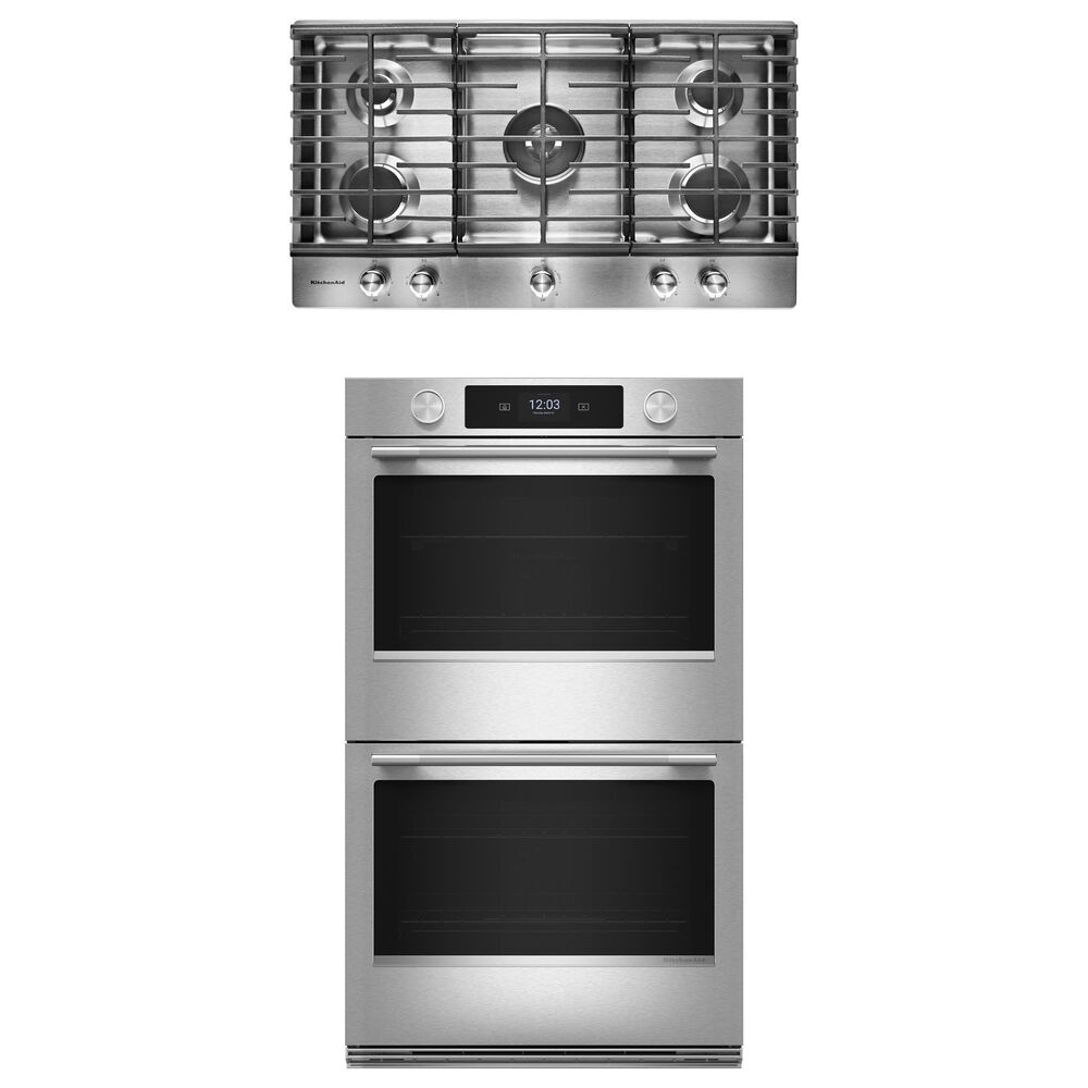 KitchenAid 2-Piece Kitchen Package with PrintShield Stainless Steel 30" Smart Double Wall Oven and Stainless Steel 36" Gas Cooktop, , large