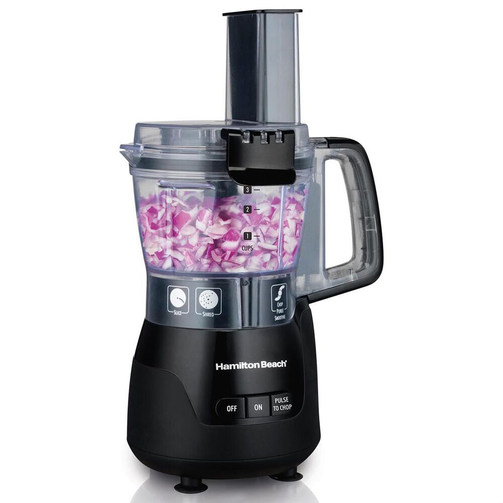 Hamilton Beach 4-Cup Stack and Snap Compact Food Processor with Blending in Black and Transparent, , large