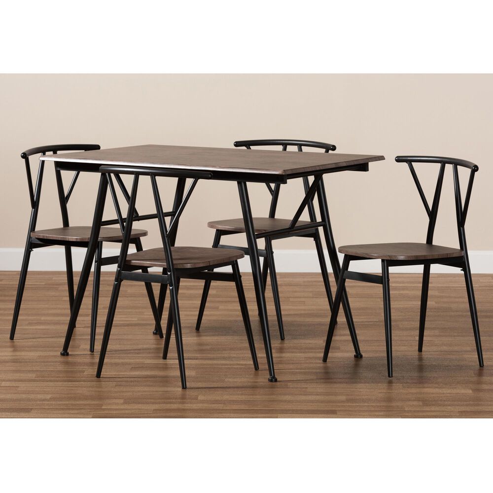 Baxton Studio Ciara 5-Piece Dining Set in Walnut/Black, , large