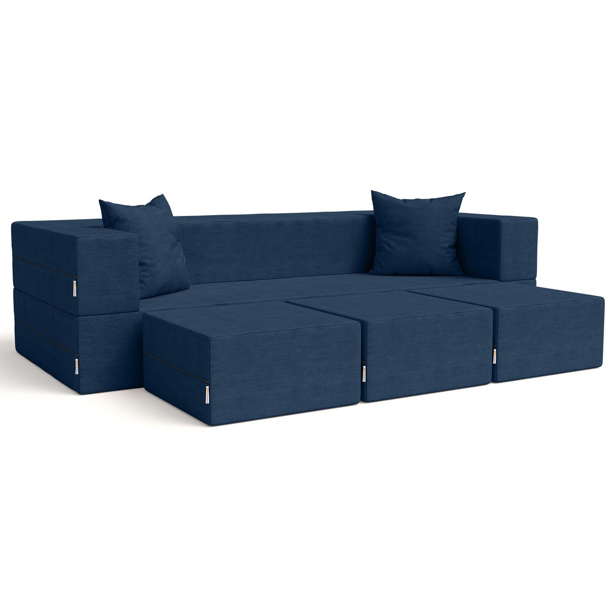 Jaxx Zipline 3-Piece Stationary Convertible Sleeper Sofa in Indigo