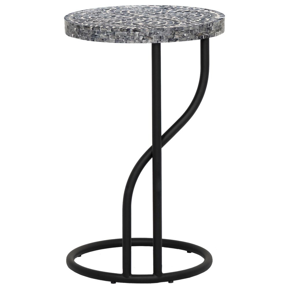 Linon Home Decor Padget Capiz Round Side Table in Black, , large