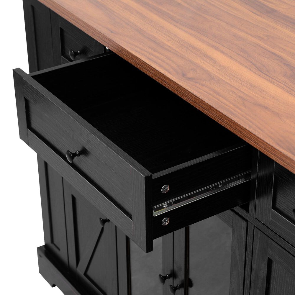 HOMLUX 53" Farmhouse Kitchen Island with Two Tempered Glass Cabinet Doors in Black, , large