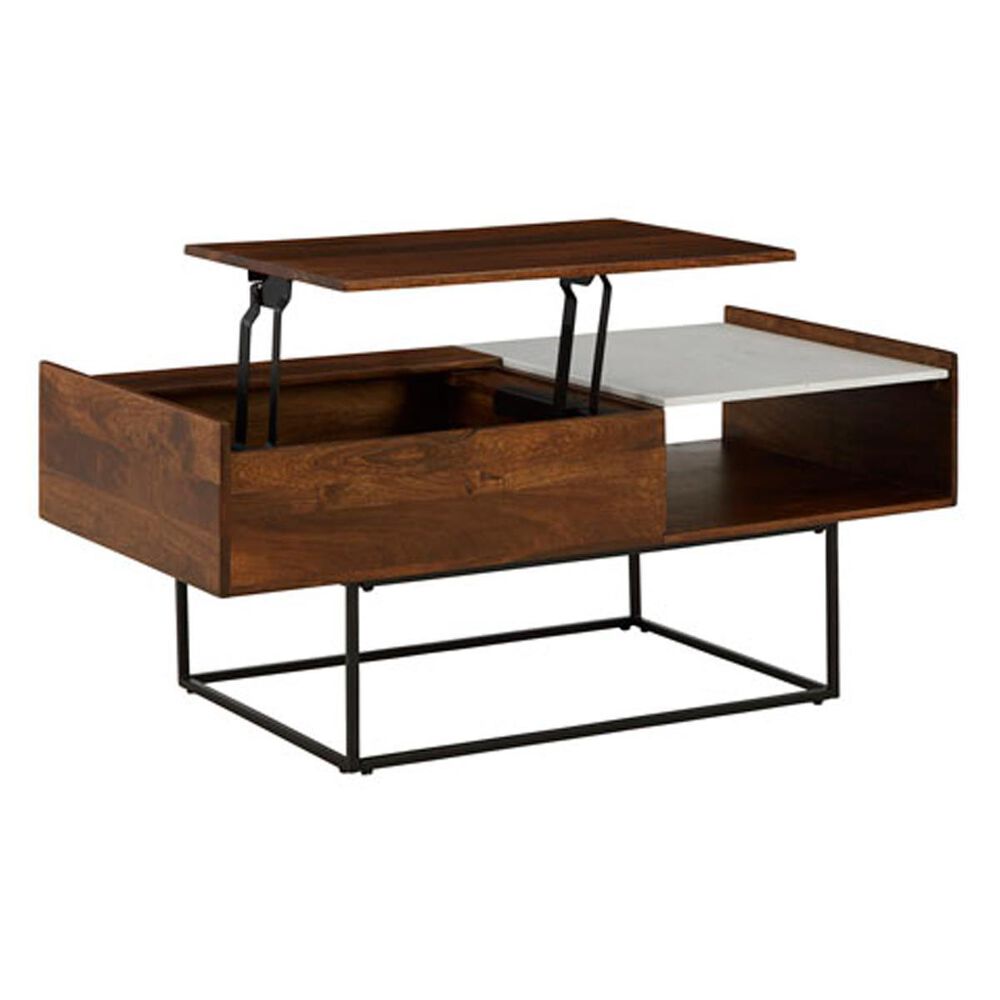 Signature Design by Ashley Rusitori Lift-Top Coffee Table in Black, Light Brown, and White Marble, , large