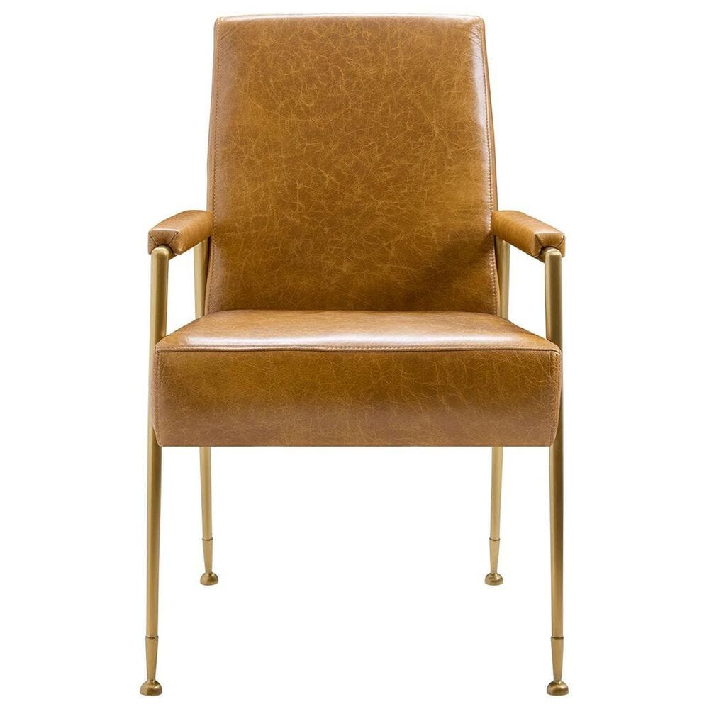 Uttermost Maxim Arm Chair in Light Antique Brass and Top Grain Leather in Parchment, , large