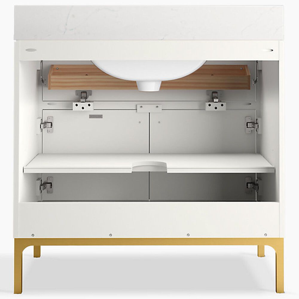 Kohler Calpa 36" Single Bathroom Vanity in White with 2 cm White Quartz Top and Rectangular Sink, , large