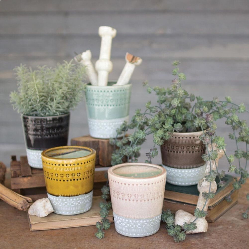 Kalalou Multicolor Ceramic Pots (Set of 5), , large