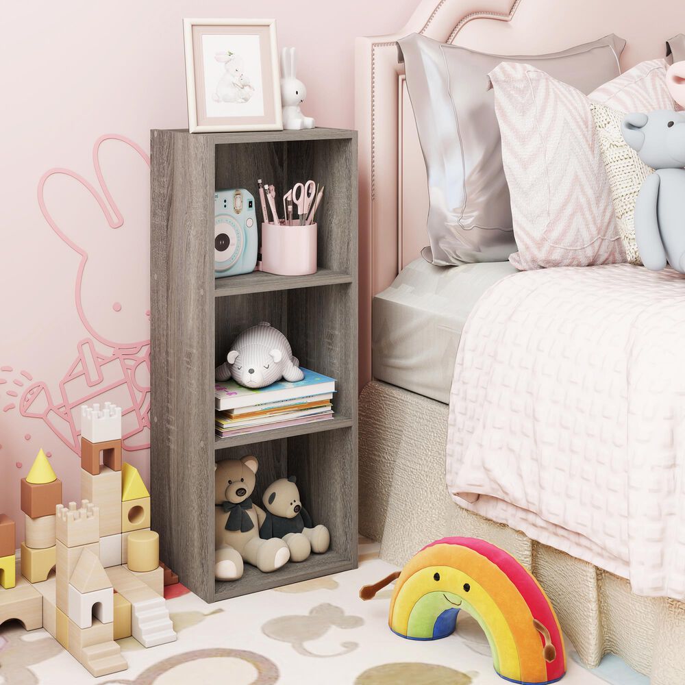 HOMLUX 3-Tier Bookcase with Decorative Open Shelves in French Oak, , large