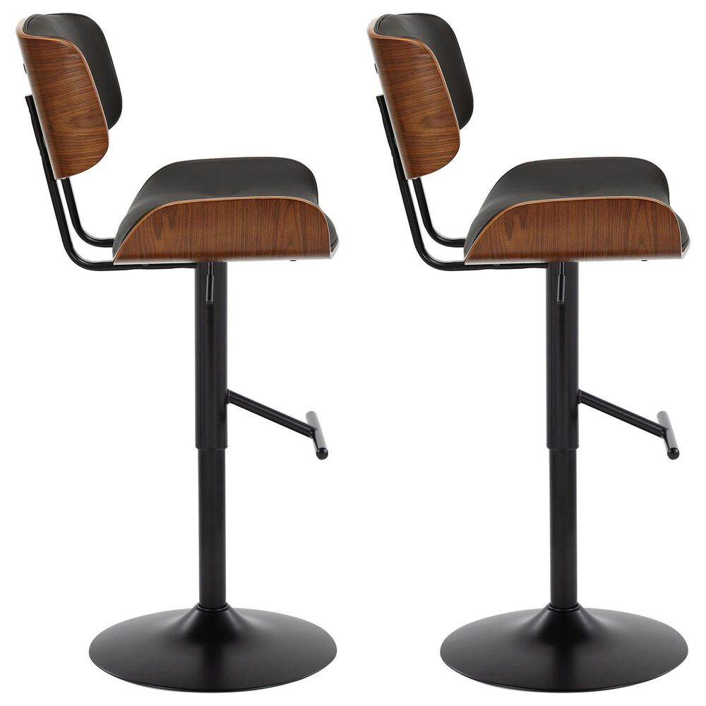 LumiSource Lombardi Adjustable Swivel Barstool with Espresso Faux Leather Upholstery in Black and Walnut (Set of 2), , large