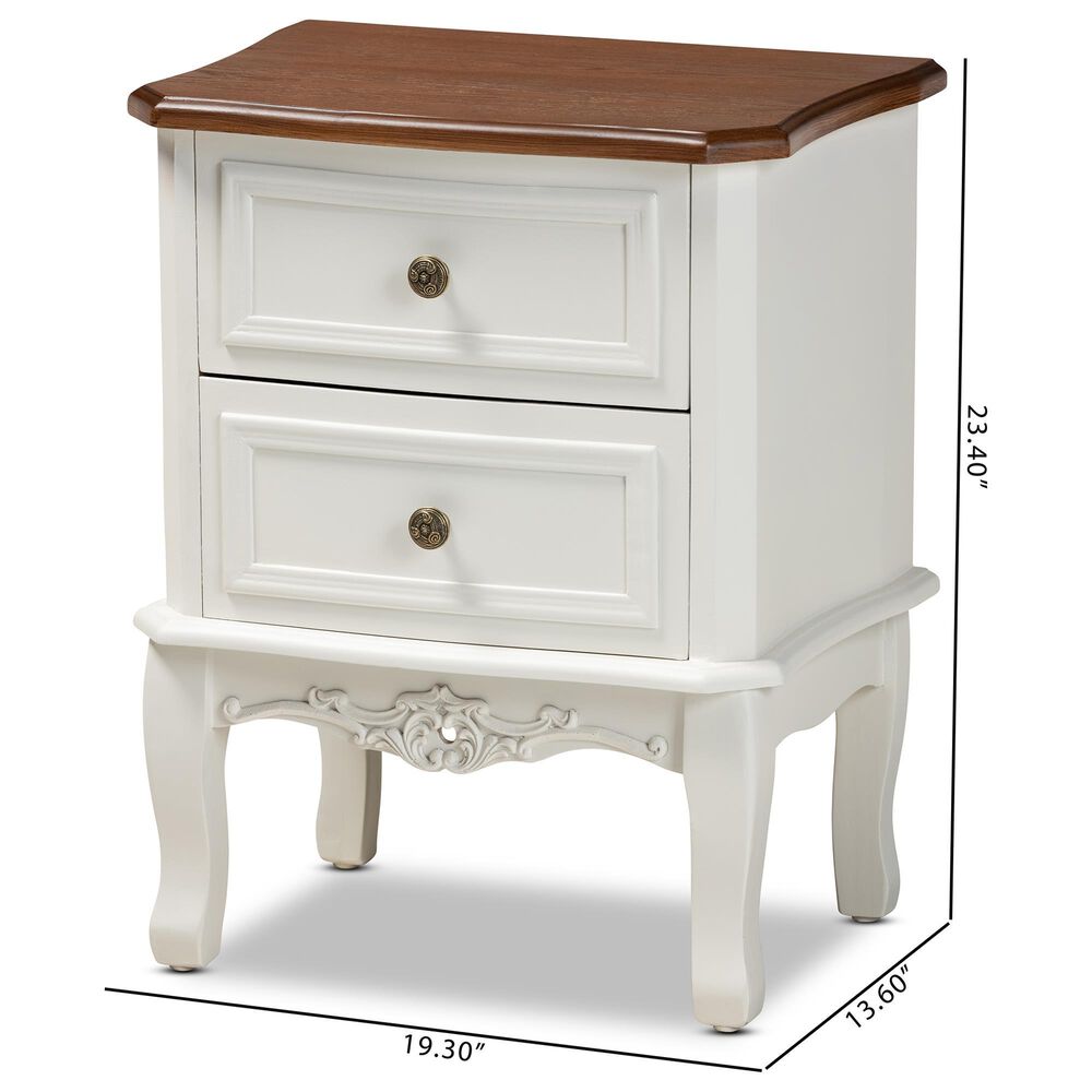 Baxton Studio Darlene 2-Drawer End Table in White and Cherry Brown, , large