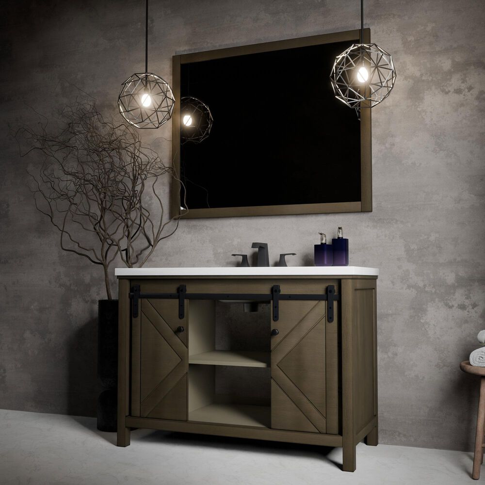 Lexora Home Marsyas 48&quot; Single Bathroom Vanity in Rustic Brown with White Quartz Top and Rectangular Sink, , large